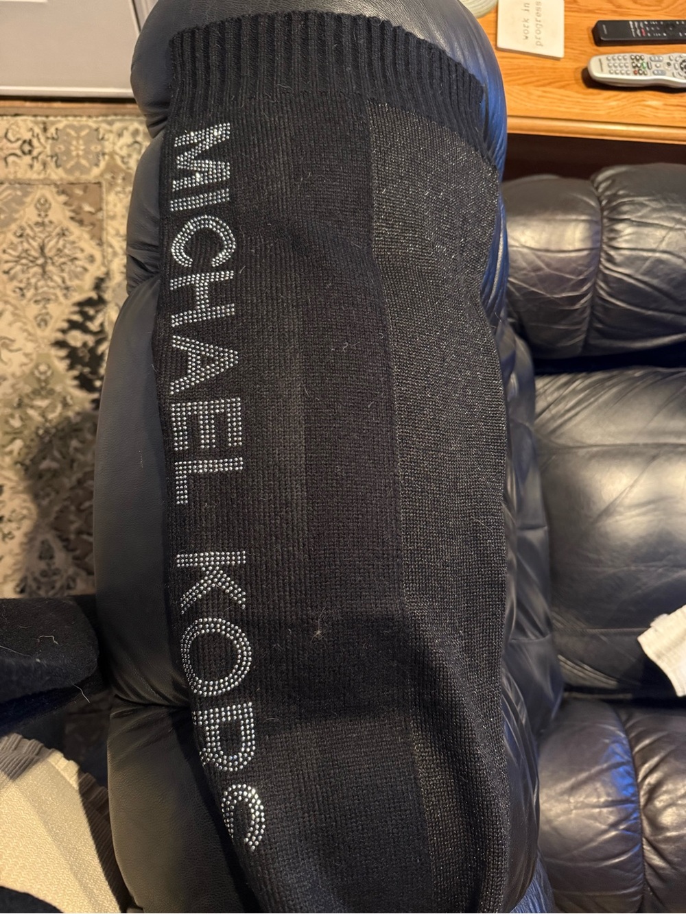 Michael Kors Black Knit Logo Scarf with Crystal Lettering